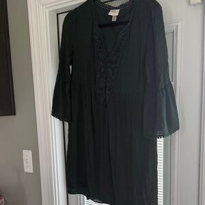 Knox Rose Dark Green V-Neck Crochet Mini Dress